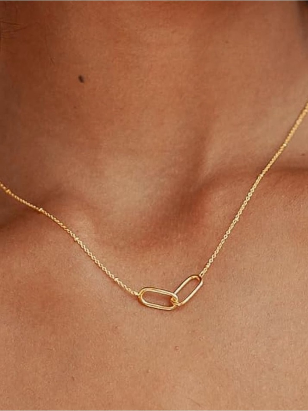 Anthropologie 14K Gold Plated Paperclip Linked Trendy Necklace